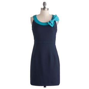 Navy Sheath Dress | Lace + Turquoise Detailing